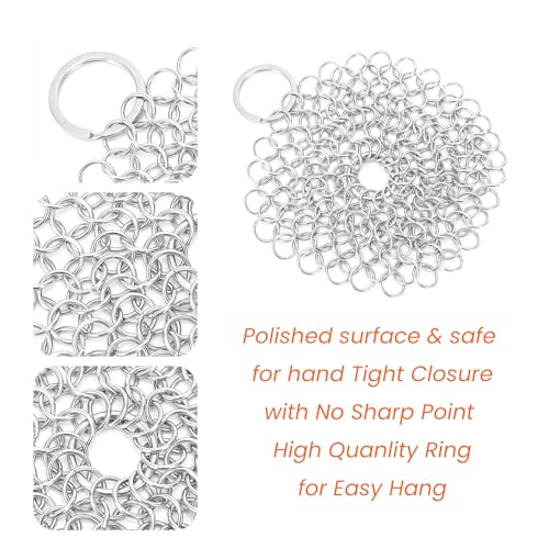 Image of Topyond Stainless Steel Cast Iron Cleaner Kit, Chainmail Scrubber for Cast Iron Pans, Toothed Scraper with Handle Cover, Durable Scrubber for Cleaning Dutch Ovens, Waffle Irons, and More