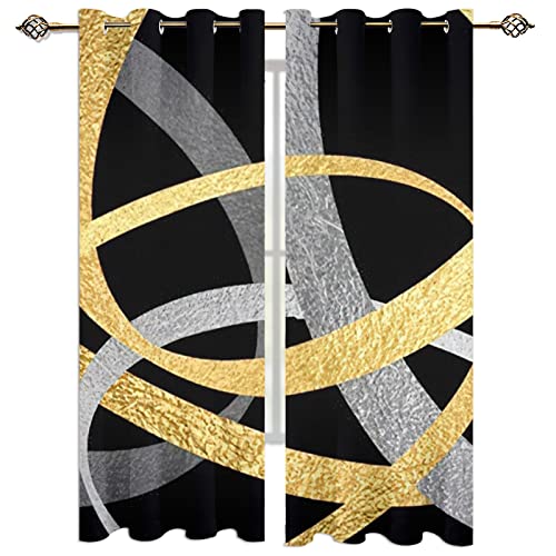 Cortinas Dormitorio Juvenil Infantil Niña Niño Opacas Ventana 2 Piezas Anillo Entrelazado De Oro Y Plata Estampadas Con Ojales 140X160Cm Cortinas Salon Modernas Habitacion Termicas Aislantes Frio Y