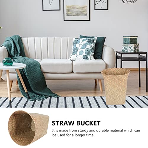 Image of Alipis 1Pc Straw Woven Wastebasket Multi-Purpose Trash Container for Home Office Creative Storage Holder for Living Room Bedroom Kitchen and Room