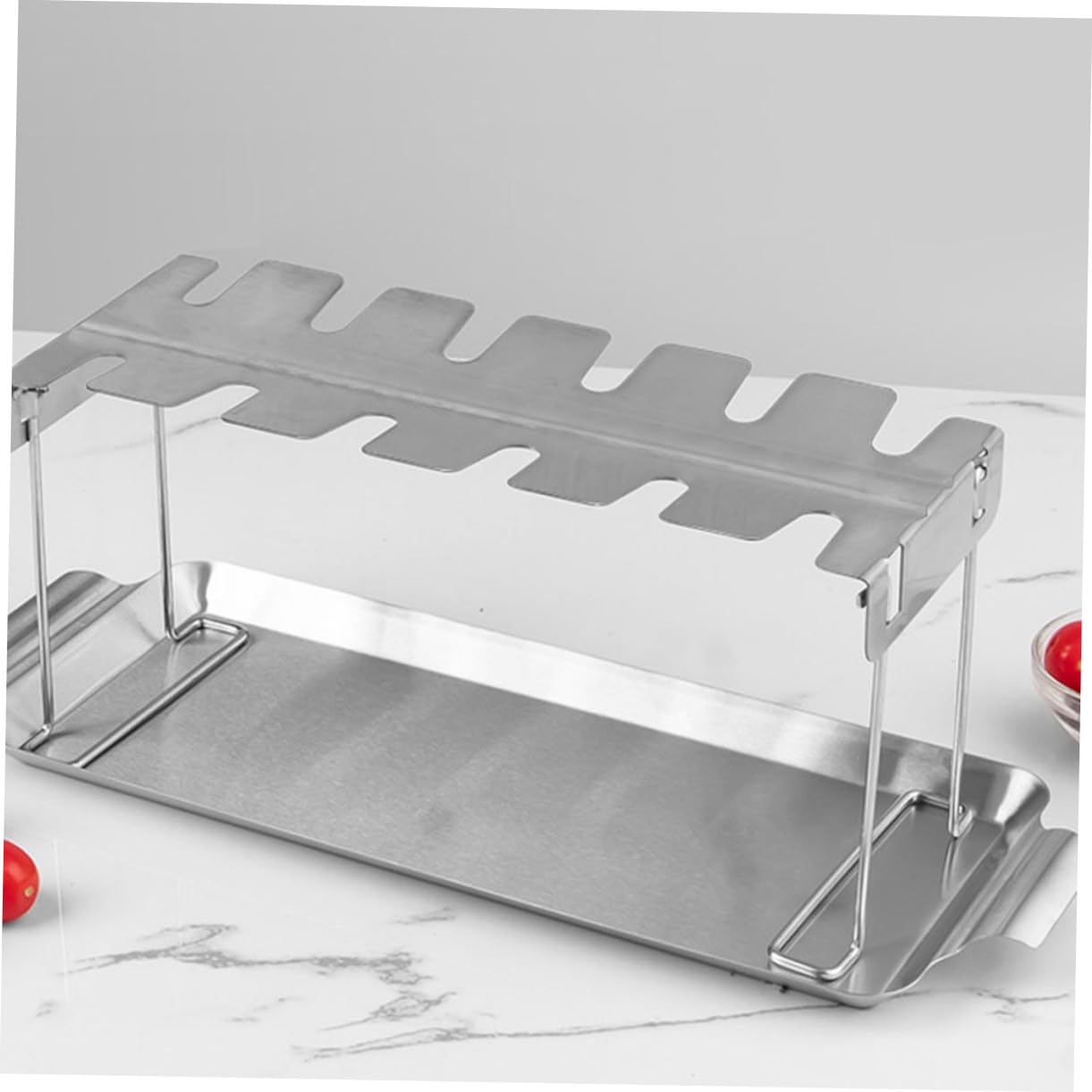 Soporte para Pollo de Acero Inoxidable con Bandeja Antigoteo Parrilla Plegable para Barbacoa Herramienta Práctica para Exteriores y para Parrilladas Familiares y Camping