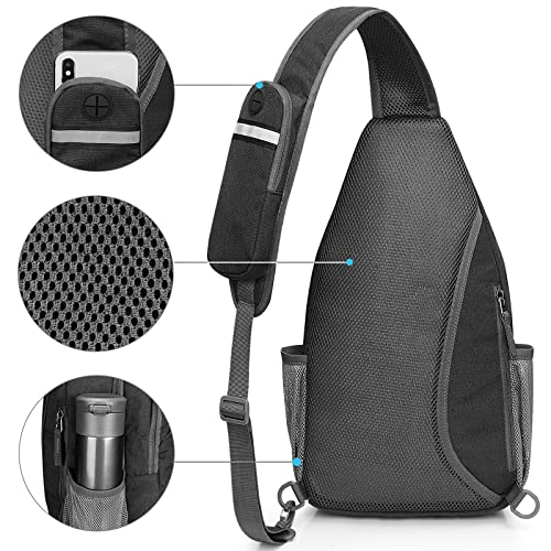 G4Free Sling Bag Rucksack, Diebstahlschutz, Brusttasche, Umhängetasche, Crossbody, Fitnessstudio, Tagesrucksack mit Kopfhörerloch für Outdoor, Radfahren, Reisen, Wandern, Herren und Damen, Schwarz,