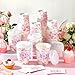 Vesici 60pcs 14oz Pink Disposable Coffee Cups with Lids and Sleeves Botanical Floral Coffee Cups Pink Toilet Paper Cup for Spring Birthday Weddings Bridal Shower Tea Party Supplies