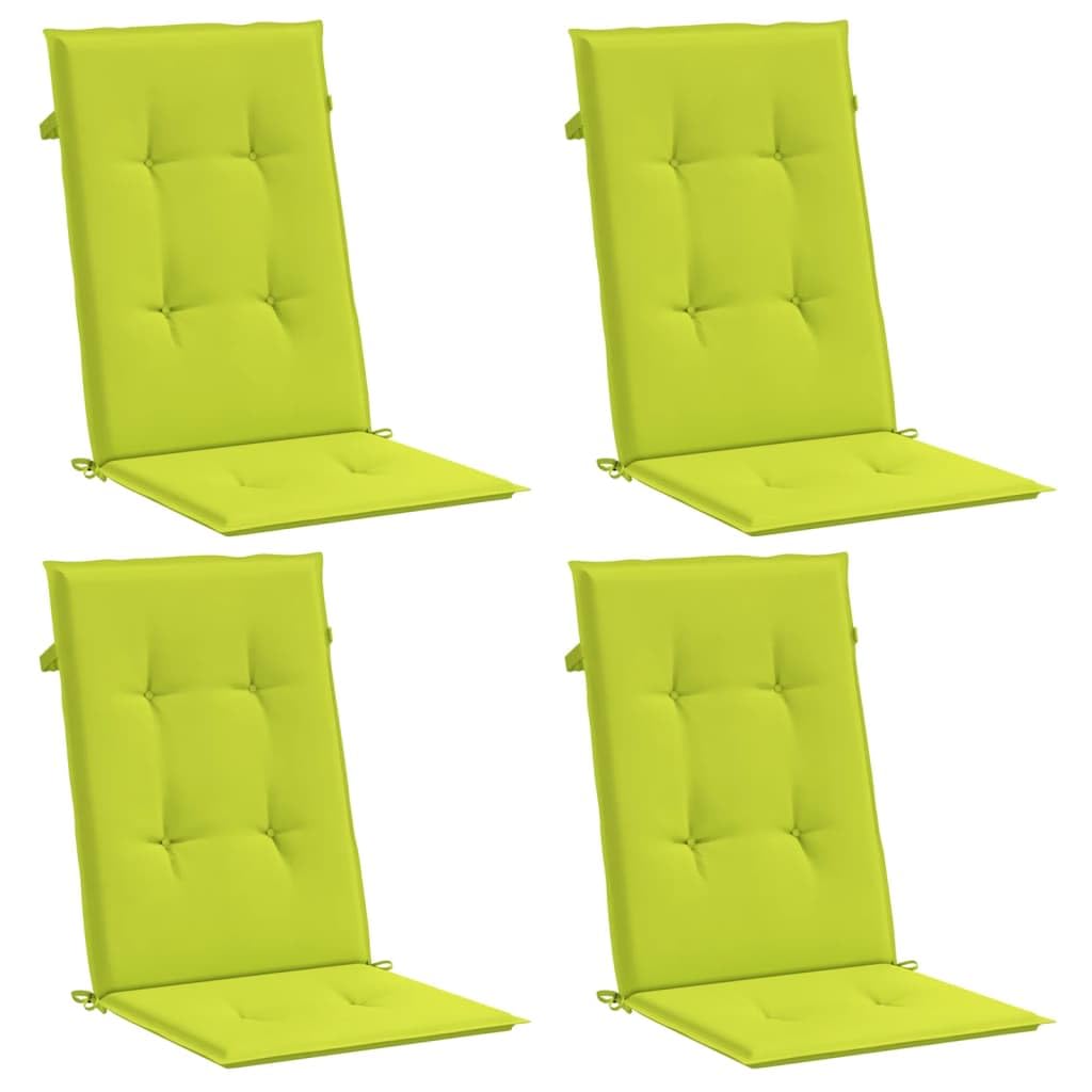 4er Set Gartenstuhlauflagen für Hochlehner, Knallgrün, 120x50x3 cm Sitzauflagen aus Polyester mit Schaumstoff-Füllung für Gartenstühle, Hochlehner-Stuhlkissen Set