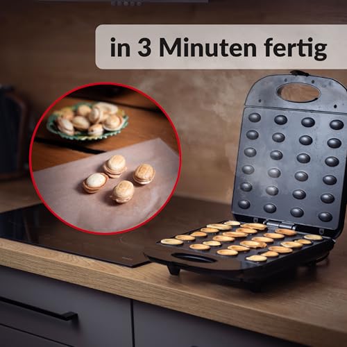 Lehmann Elektrischer Nussbäcker mit Antihaftbeschichtung | 1700 Watt | Nussmaker für 24 Nusshälften | Backautomat für Nüsse | Nuss Waffeleisen für Oreschki und Nusswaffeln