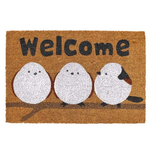 コイヤーマット シマエナガトリオ 土落とし 土間マット 玄関外 屋外用 40×60p ウエルカム ココヤシ 玄関マット 汚れ落とし 泥除け (シマエナガトリオ)