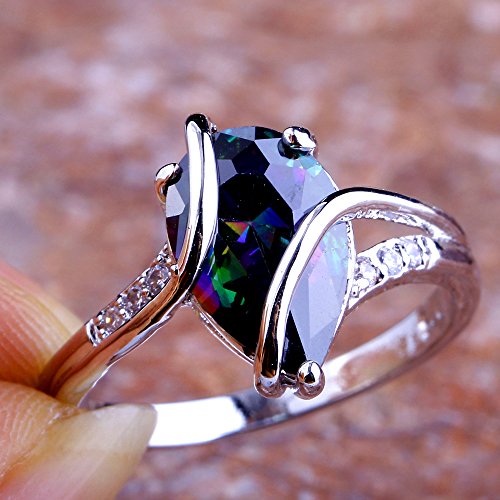 925 Sterling Silver Plated Simulated Emerald Quartz Pear Shaped Promise Ring2