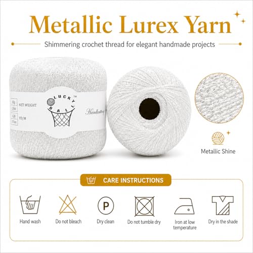 Image of 80g Sparkle Silver Lurex Thread Shining Yarn, Metallic Crochet Thread Yarn for Crocheting, Sparkle Metallic for Knitting Clothes, Car Charm, Keychain Charm(White)