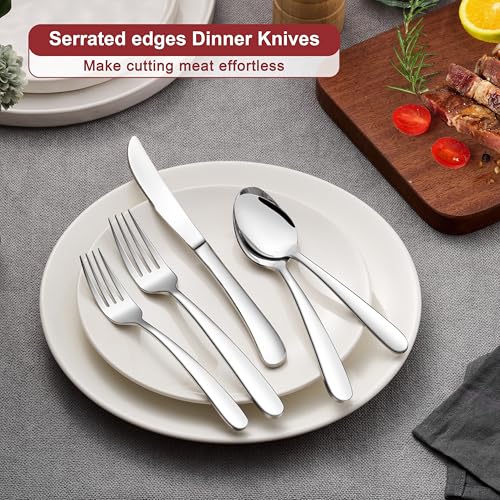 Image of E-far Heavy Duty Silverware Set for 12, 60-Piece Stainless Steel Flatware Cutlery Set, Heavy Weight Metal Tableware Eating Utensils for Home Restaurant Weddings, Mirror Polished & Dishwasher Safe