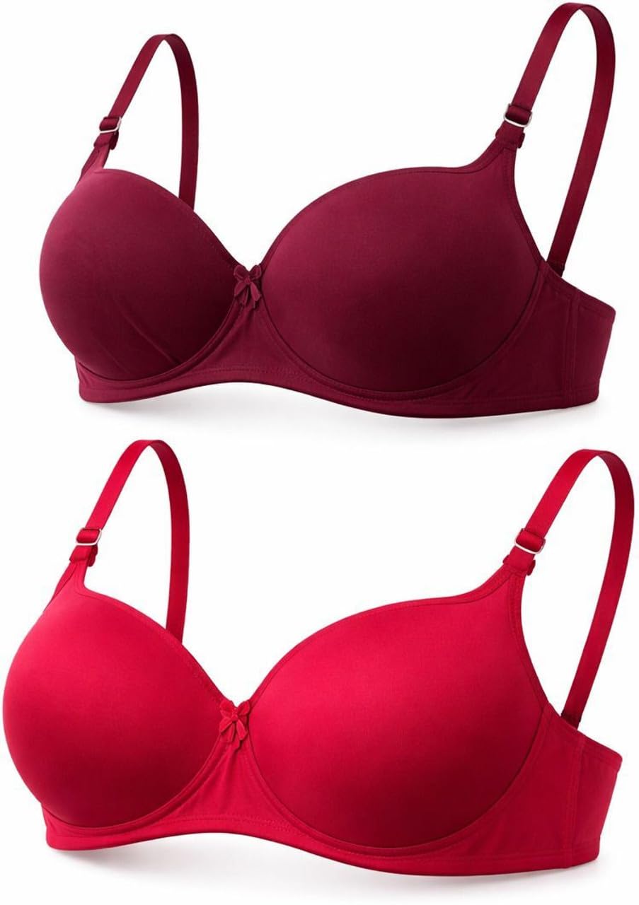 Women's Push-Up Bra, Pack of 2, Red and Maroon, Smooth Padded Cups, Adjustable Straps-picture-48