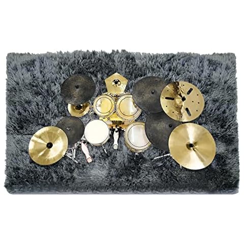 Aucuda Fluffy Drum Set Rugs, Extra Thick Drum Mat for Electric Drums, Excellent Floor Protection Rubber Backing, Soft Drum Carpet Noise Reduction, Spring for Men and Kid Drummers. Cover