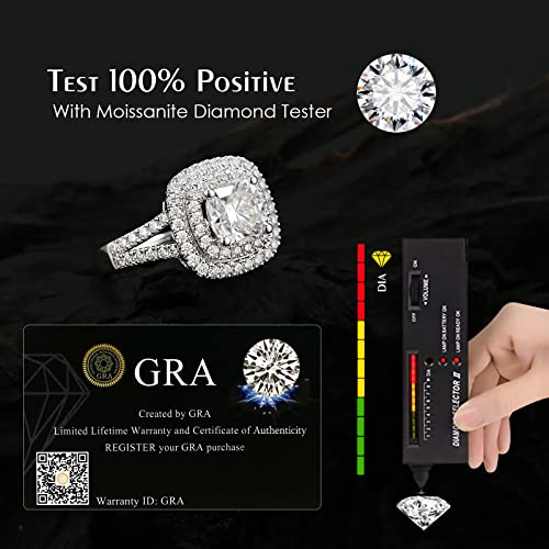 3ct Halo Cushion Cut Moissanite Engagement Rings for Women, D Color VVS1 18K white glod plated 925 Sterling Silver Lab Created Diamond Promise Ring valentine's day jewelry gifts3