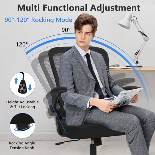 Image of KLASIKA Desk Chairs with Wheels, Ergonomic Mesh Back Home Office Chair Adjustable Lumbar Support & Height Swivel Rolling Computer Task Chairs with Flip Up Armrests for Conference Meeting, Black, 10PK