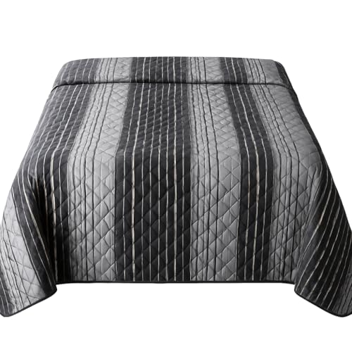 Leonado Vicenti Tagesdecke 220x240 cm Weiche Steppdecke Überwurf fürs Bett Wohndecke Waschbar Gestreift Schwarz Diamantmuster