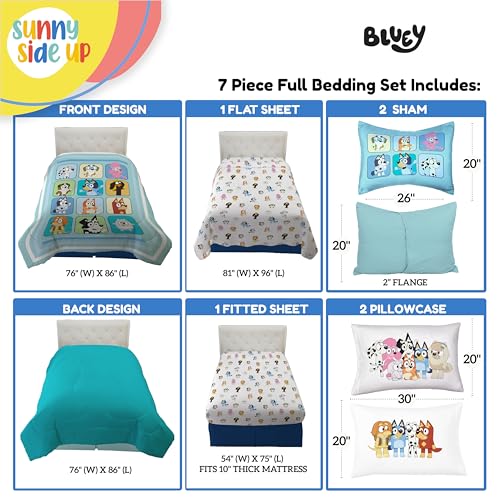 Image of Sunny Side Up Bluey & Friends Full Comforter Set - 7 Piece Kids Bedding Includes Comforter, Sheets & Pillow Cover - Super Soft Microfiber Bed Set