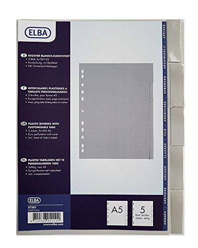 Preisvergleich Produktbild Blankoregister A5 - 5tlg., grau, Plastik