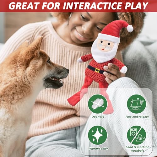 LECHONG Weihnachten Hundespielzeug, 4 Stück Quietsche Spielzeug für Hunde, Gefülltes Kauspielzeug für Zahnen, Bundle für Welpen, Kleine, Mittlere und Große Hunde