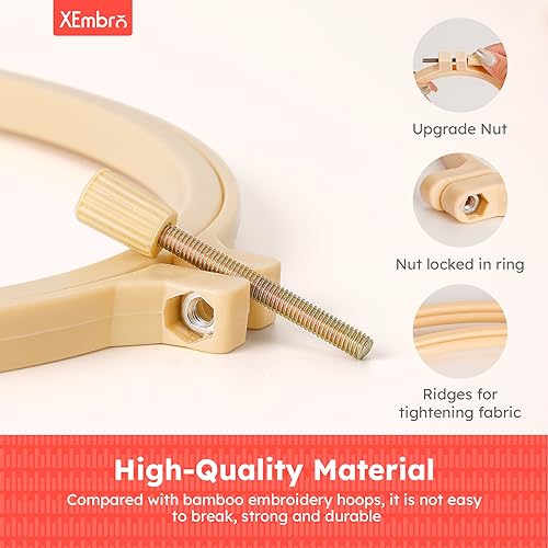 XEmbro 6 Pieces Embroidery Hoop 3.6 to 10.7 inches Plastic Cross Stitch Hoop with 16PCS Needles, Small Embroidery Hoops for Embroidery, Cross Stitch, Craft Sewing, and Decoration Ornaments - Image 4