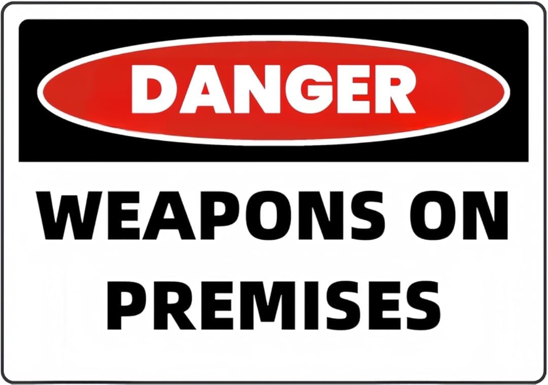 Danger Weapons on Premises Rustic Metal Tin Sign Kitchen Vintage Signs Cave Decor Wall Art Poster for Farmhouse Garden Bar Club 8x12 Inch