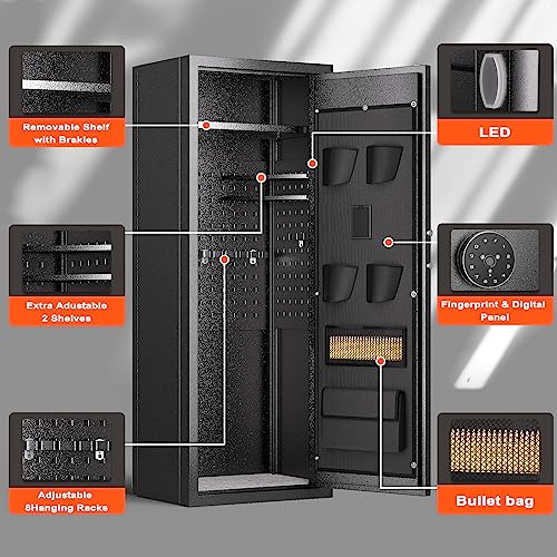 Atripark Fingerprint Rifle Gun Safe, Large Gun Safes For Home Rifle And Pistols With Led Light, Quick Access Gun Safes For Rifles And Shotguns, Gun Cabinets With Adjustable Pistol Rack, Pockets #TOP3