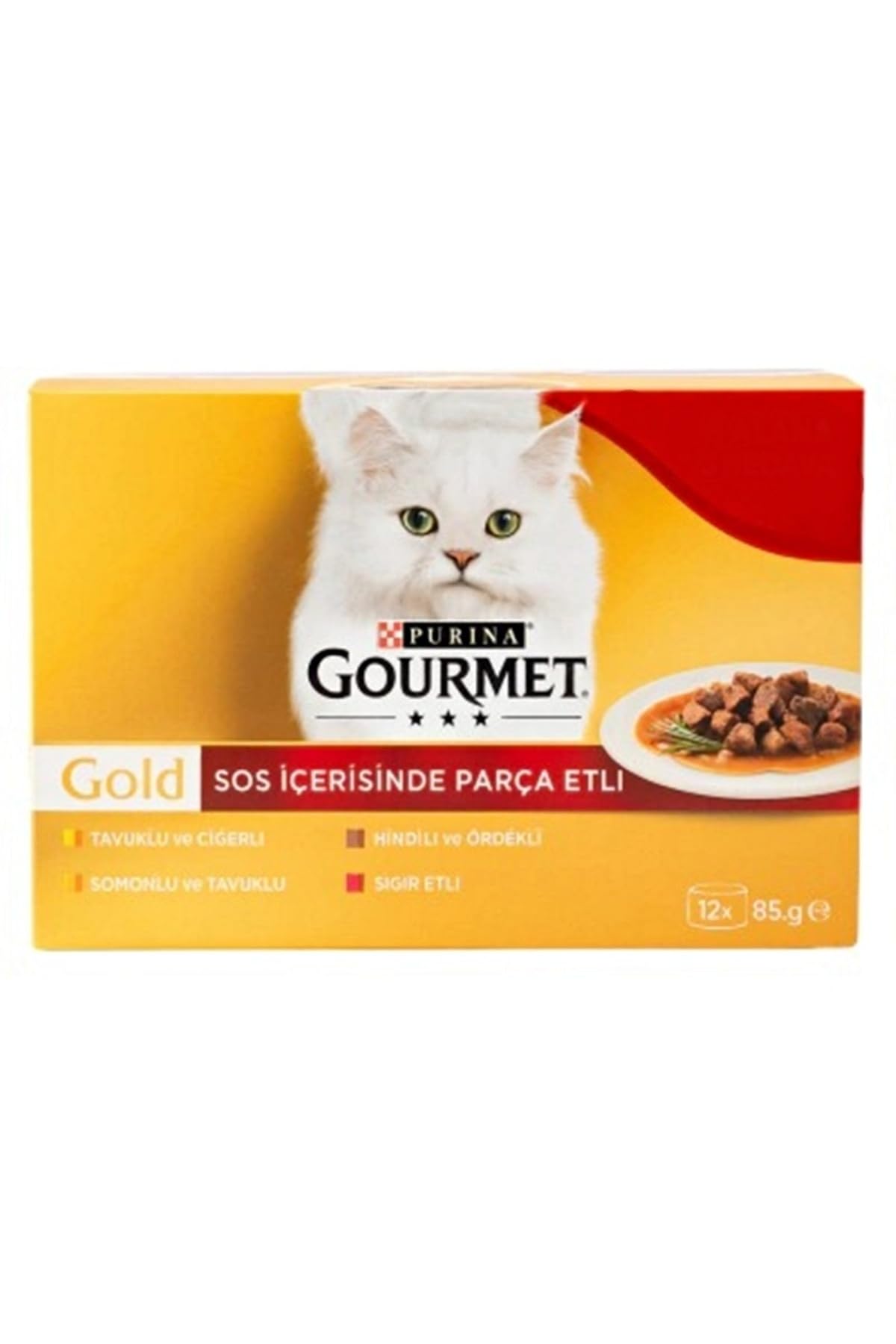 Gourmet Gold Parça Sığır Etli Yaş Kedi Maması Multipack 85 gr. (12 Al 9 Öde)