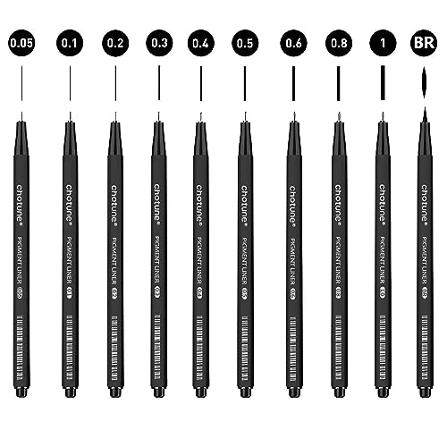 RONLADO Bolígrafo de Dibujo Negro 10 Piezas,Plumas de Caligrafía,Plumines,Bolígrafos para Dibujar de Diferentes Tamaños,Bolígrafos de Delineador Fino para...