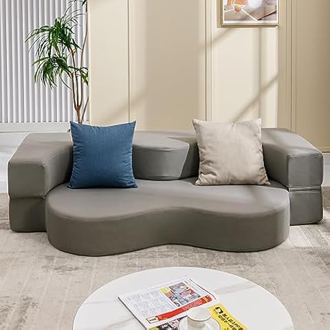 ijuicy 2-in-1 Convertible Full Size Floor Sofa Bed,75" Foldable Futon Sofa Bed, Foam Folding Mattress Sleeper Sofa Bed, Leathaire Fabrics Floor Couch Lounge for Small Spaces(Light Grey) Cover