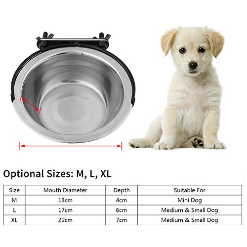 Futternapf Hundenapf Fressnäpfe Edelstahl Hängeschüssel Haustier Essen Wasser Feeder mit Haken für Hunde und Katzen(L)
