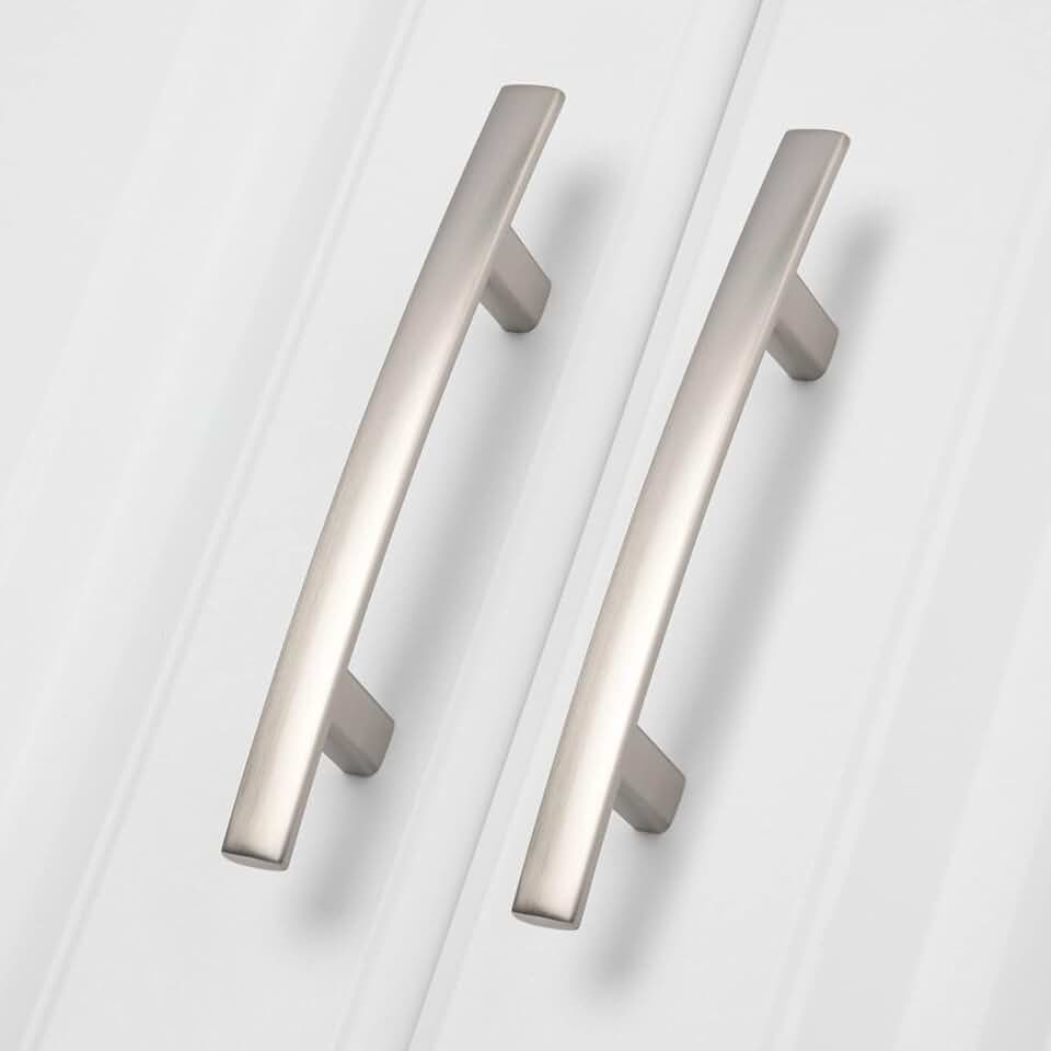 homdiy 20 Pack Solid Zinc Alloy Cabinet Handles, 3 Inch Hole Center Cabinet Pulls, Brushed Nickel Arch Drawer Pulls Modern Hardware for Kitchen Bathroom Cupboard Recycled Claim Standard Blended