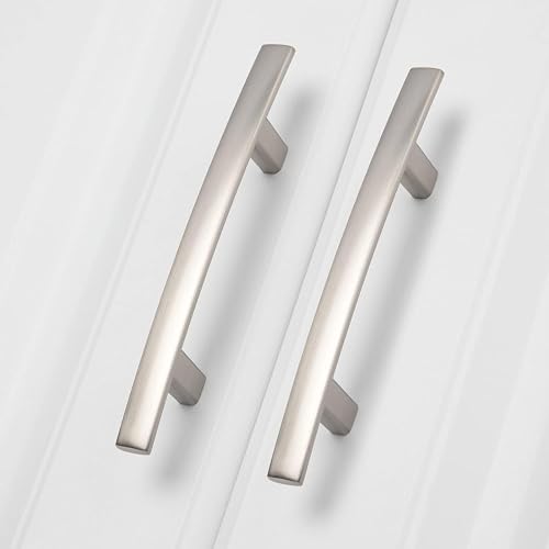 homdiy 20 Pack Solid Zinc Alloy Cabinet Handles, 3 Inch Hole Center Cabinet Pulls, Brushed Nickel Arch Drawer Pulls Modern Hardware for Kitchen Bathroom Cupboard