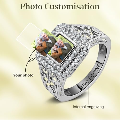 Custom Photo Ring - Personalized Square/Heart/Round Picture Ring with Engraved Name,Memory Gift for Women family Couple Friends Birthday Anniversary2