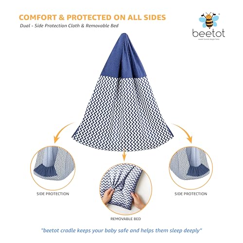 Image of Baby Swing Cradle (Jhula) for Newborns - Cloth Cradle with Removable Mattress, Mosquito Net, Spring & Triangle Hanger | Up to 15 kg | (Navy)