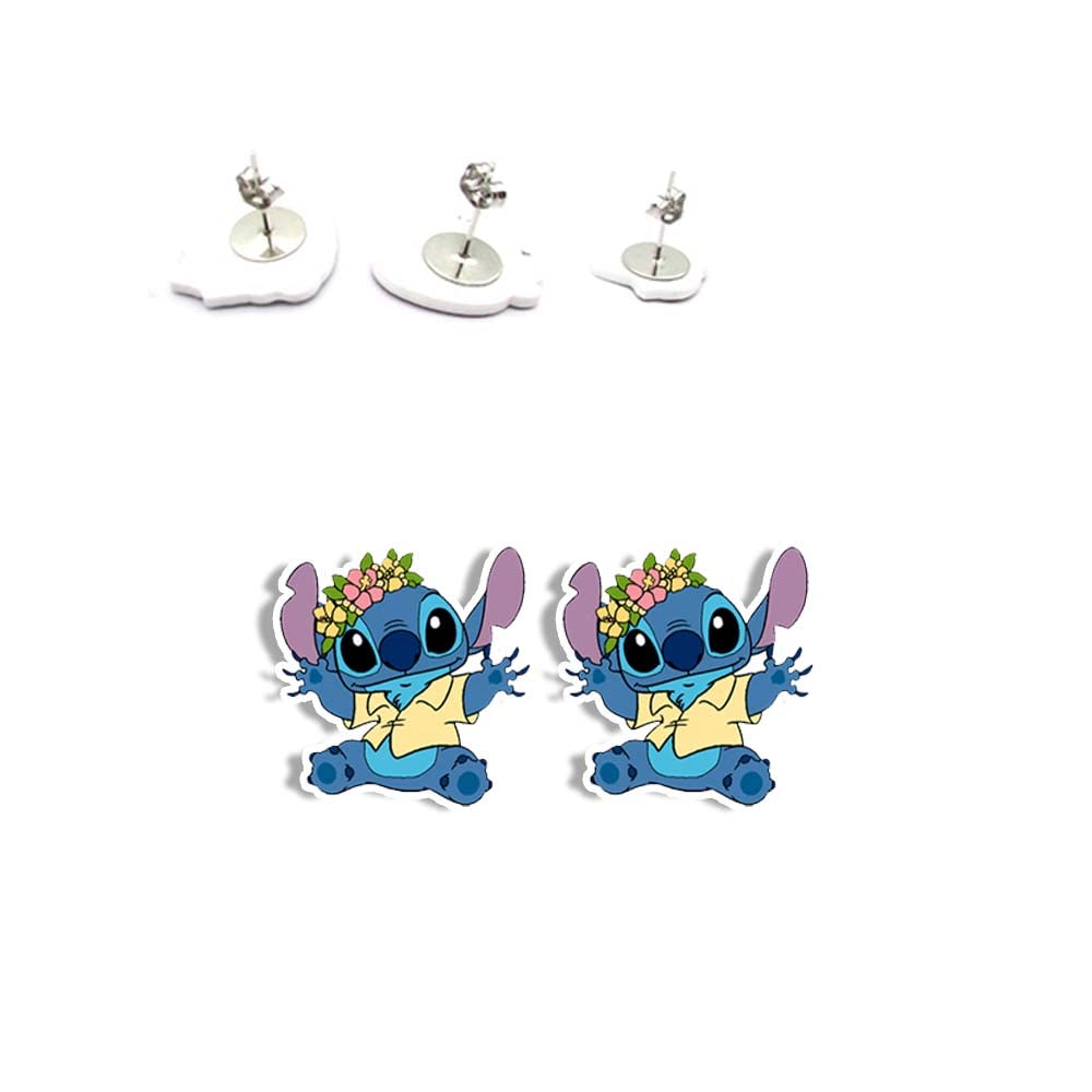 HandmadeStud Studs Earring Pair Earrings Cute Y2K Kawaii Cute Japanese Art Hoe Culture Harajuku Aesthetic Retro KPOP Shrinky Plastic Tiny Small Mini Lilo Hawaii Stitch Experiment 625 Alien