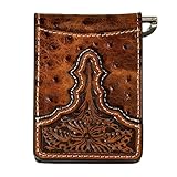ARIAT Western Wallet Mens Bifold Ostrich Embossed Slim Brown A3553302