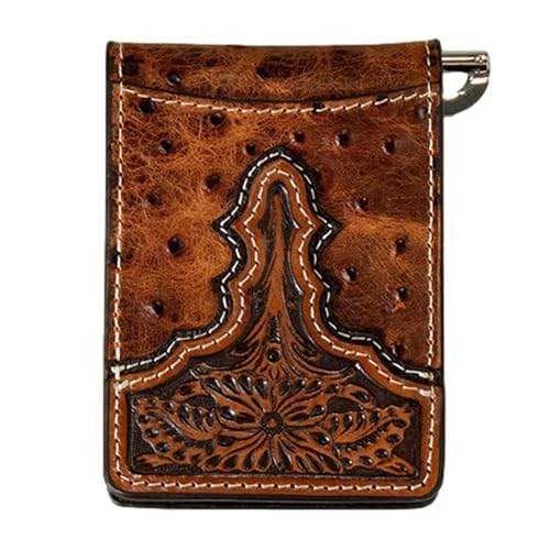 ARIAT Western Wallet Mens Bifold Ostrich Embossed Slim Brown A3553302