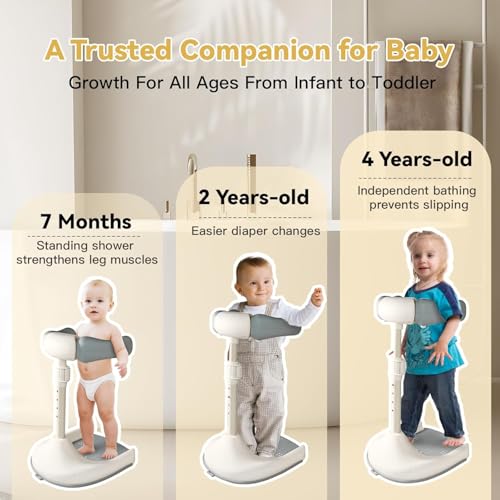 Image of QIUTONG 2025 Baby Shower Stand, Ergonomic Baby Standing Support, Upgraded Anti-Slip Baby Bathtub with Stand for Toddler Standing Up, Anti-Pinch Toddler Bathtub for Shower, Ideal Gifts for Infants