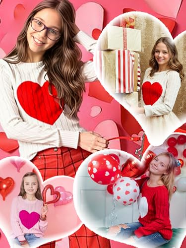 Image of Girls Sweaters Winter Tops Kids School Picture Teen Fashion Long Sleeve Crew Neck Cable Knit Casual Fall Cozy Pullover
