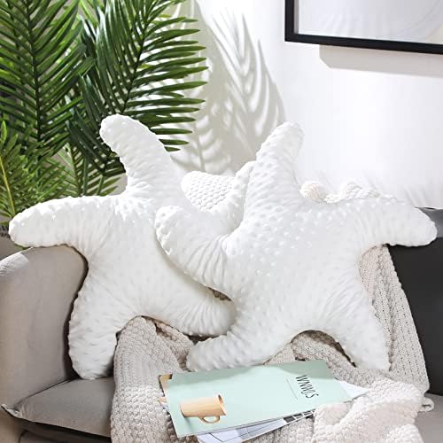 Fumete Starfish Pillow Beach Starfish Shaped Throw Pillows 20'' Star Fish Stuffed Animal Cute Plush Coastal Decor Ocean Star Pillow Plush Cushion for Kid Bedroom Living Room Sofa Couch (White, 2 Pcs)