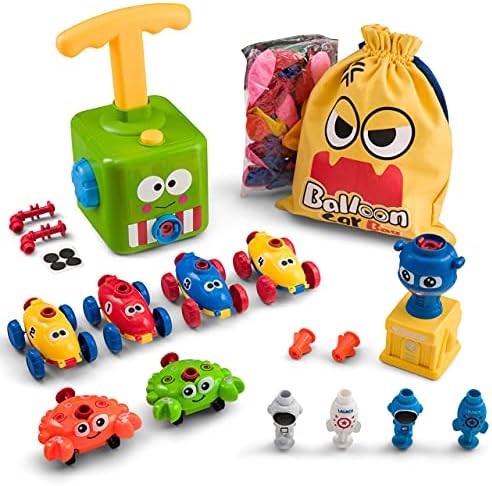 KIDDEO Balloon Launcher Toy Set. 71pcs - Green Frog Pump, 50 Balloons, Rocket Launcher Pad, 12 STEM Toys, incl 4 Balloon Powered Car Toys, 2 Spaceship Toy, 2 Astronaut Figure and More. For Kids 3+