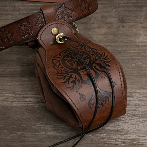 Image of Leather Belt Pouch Medieval Vintage Renaissance Viking LARP Cosplay Costumes Drawstring Coin Purse Phone Holder Waist Bag (Dragon)