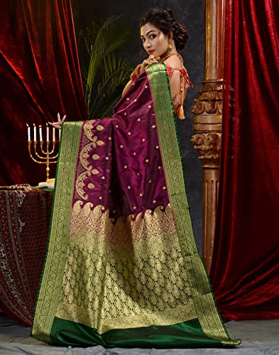 HOUSE OF BEGUM Banarasi Handloom Satin Silk Saree With Embroidery Work with Blouse Piece-STMB-Saree - Image 2