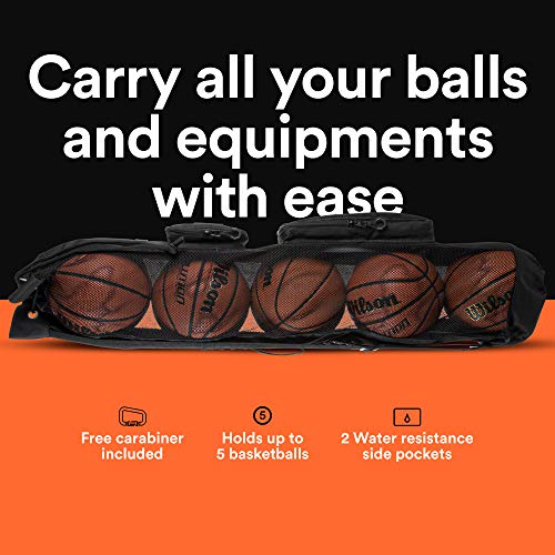 Fitdom Heavy Duty Xl Basketball Mesh Equipment Ball Bag W/Shoulder Strap Design For Coach With 2 Front Pockets For Coaching & Sport Accessories. This Team Tube Carrier Can Store Up To 5 Basketballs #TOP6