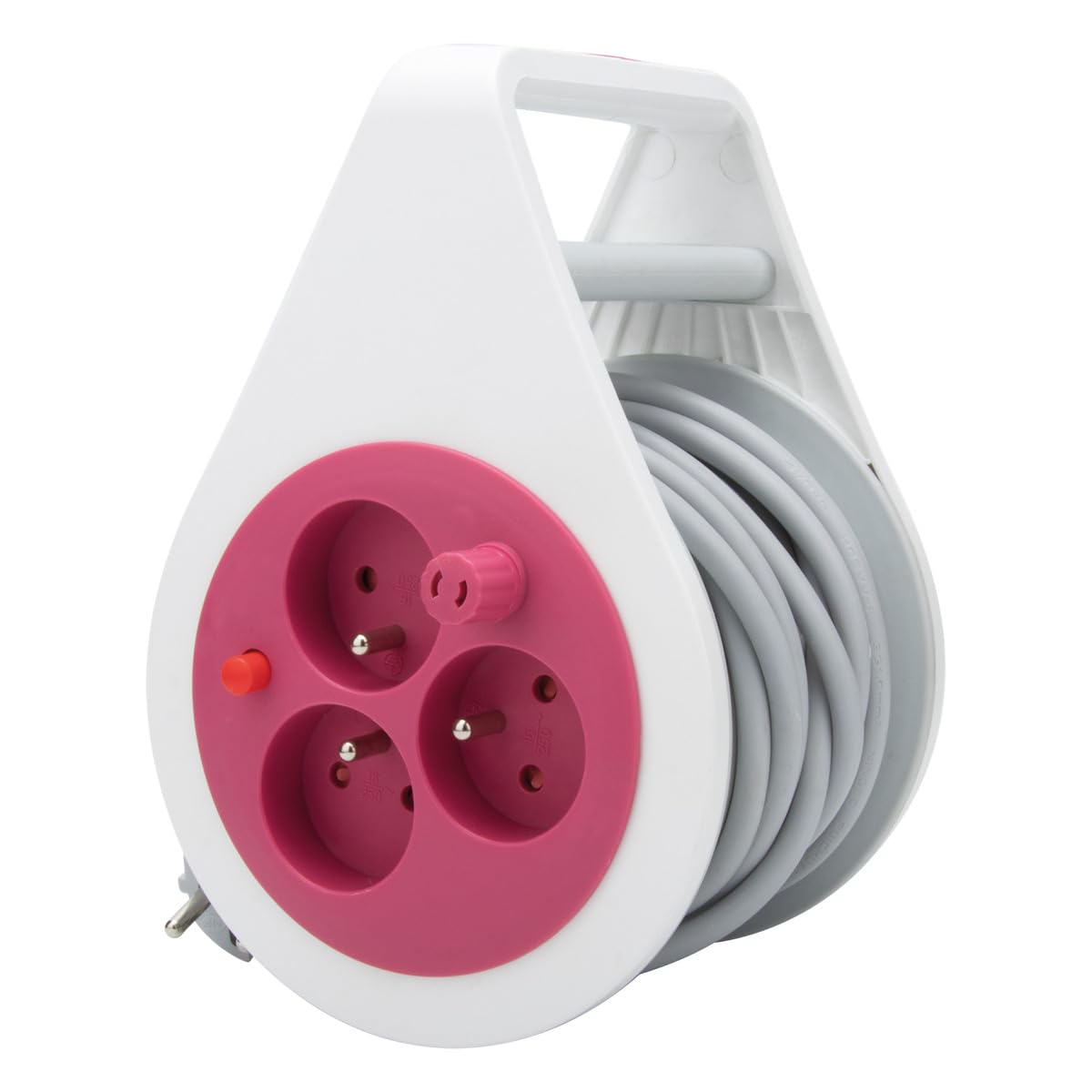 Designerski mini zwijacz z 3 gniazdami 2P+T, 7 m, różowy. Zenitech