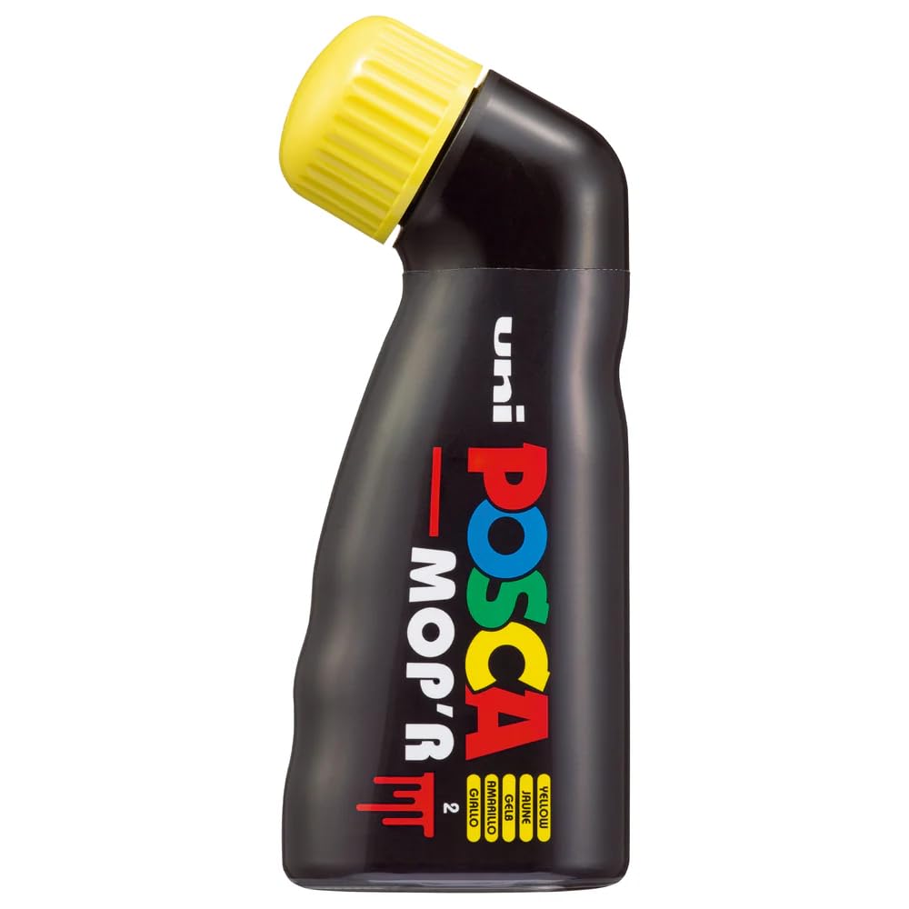 Posca Uni-Ball MOP'R PCM-22 - Pennarello multi-superficie con punte reversibili e lavabili, 3-19 mm, per pittura su roccia, tessuto, legno, ceramica, artigianato, inchiostro giallo, confezione da 1