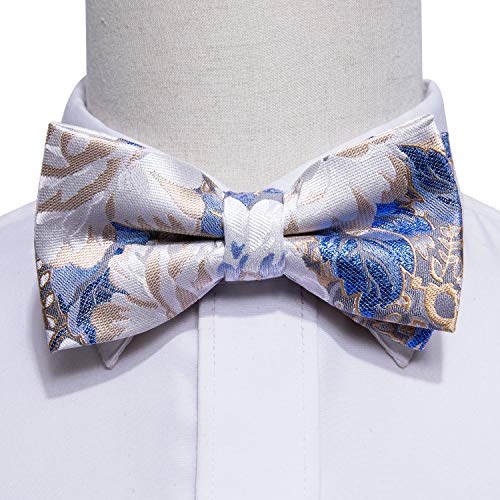 Image of Barry.Wang Paisley Striped Bow Tie for Men Silk Pre-Tied Bowtie Pocket Square Cufflinks Set Formal Wedding Party Prom