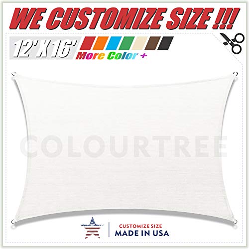 ColourTree 12' x 16' White Rectangle Sun Shade Sail Canopy Awning Shelter Fabric