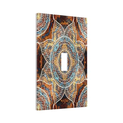 Bohemian Colorful Vintage Floral Mandala Flower 1 Gang Wallplate Decorative Outlet Light Switch Plate Covers Single Toggle Electrical Faceplate Cover For Kitchen Bathroom Bedroom Home Decor - Image 3