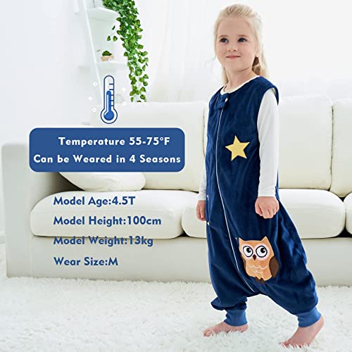 Michley Baby Sleeping Bag Sack With Feet Autumn Winter Swaddle Wearable Blanket Sleeveless Nightgowns For Infant Toddler, 3-5T, Dark Blue Owl #TOP5