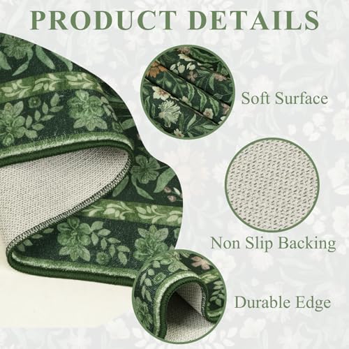 Carpet Runners for Hallways Washable Floral Hallway Runner Rug Green 65x180cm Boho Non-slip Kitchen Runner Floor Mat Low Pile Floor Carpet for Entrance Laundry Bedroom - Image 3