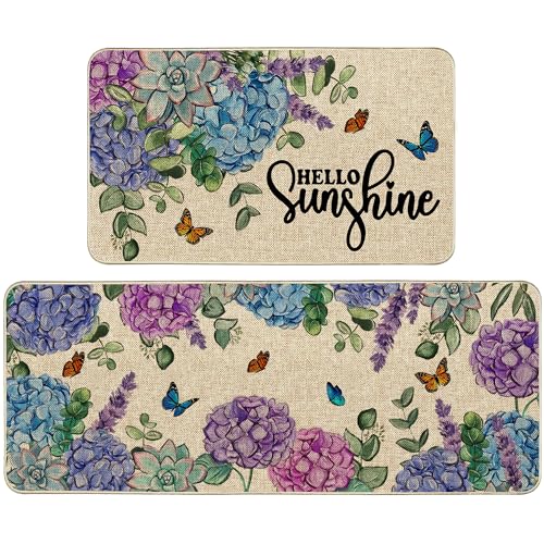 Wylumen Spring Kitchen Rug and Mat Set of 2 Hydrangea