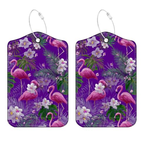 Image of Flamingo Luggage Tags 2 Pack, PU Leather Privacy Flap